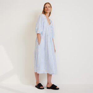 Everlane The Linen Oversized Puff-Sleeve Dress Blue Base - Size M